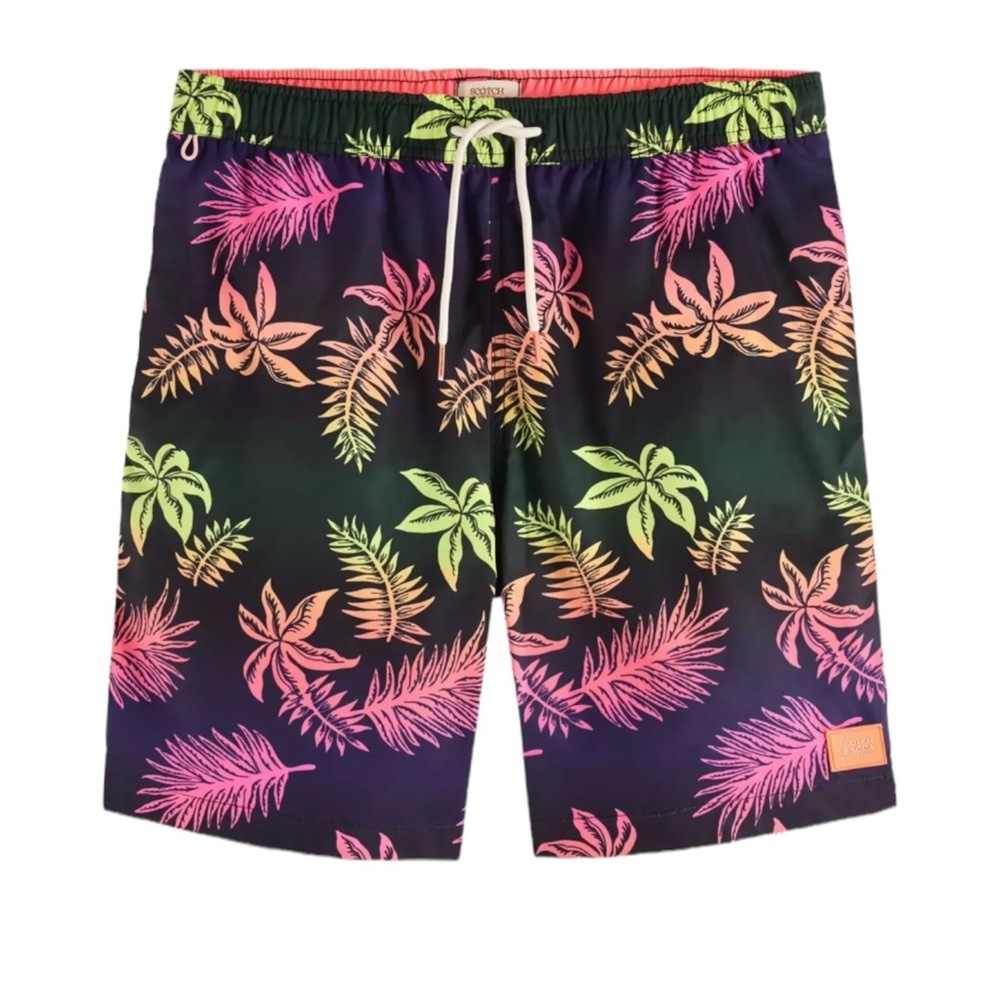 133. Men's Scotch & Soda Gradient Leaf Long Length Printed Swim Short NWT